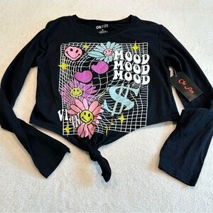 NWT On Fire Retro Daisy Graphic Print Tie Front Long Sleeve Tee